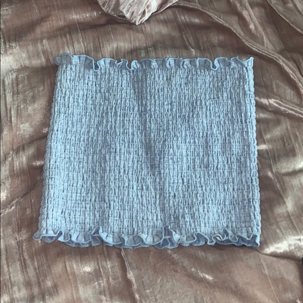 Blue scrunchie brandy Melville tube top.